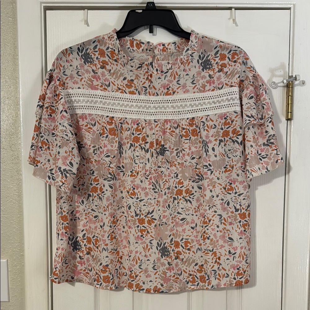 Elegant Floral Blouse - Pink and Orange